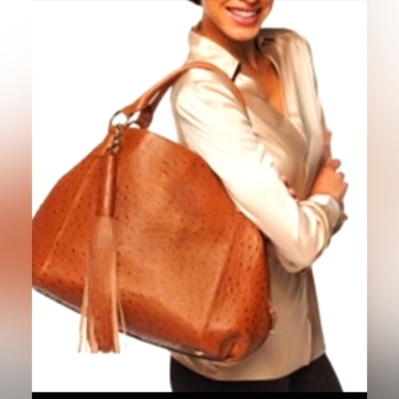 GILI Got It Love It Brown/Tan Leather Ostrich Tote Crossbody bag - Picture 15 of 15